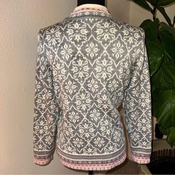 Appleseed’s Women’s Nordic Inspired Front Zip Cardigan Jumper Pink Cream Gray PM - Picture 9 of 16